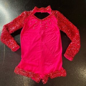Weissman Sequin Shortall Dance Costume – Child Large (14–16), Hot Pink/Fuchsia